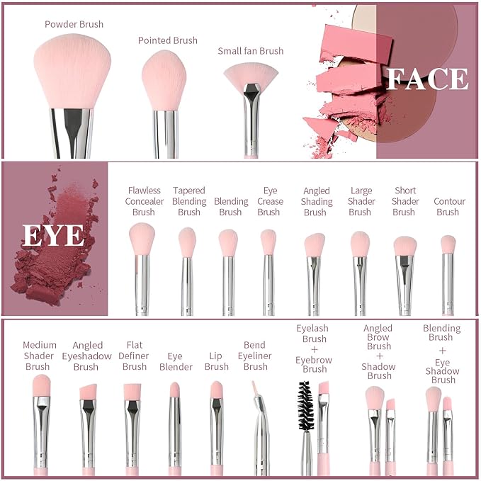 MAANGE Makeup Brush Set 30 Pcs Premium Synthetic Makeup Brushes Foundation Eye Shadow Powder Concealers Highlight Blending Brush Professional Make Up Brush Kit, Pink