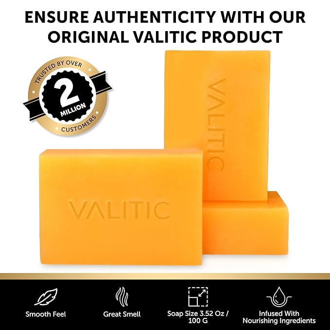 VALITIC Kojic Acid Soap for Hyperpigmentation - with Glutathione, Collagen & Vitamin C - Advanced Soap Bars with Turmeric - Original Japanese Complex for Dark Spot Correction - 4 Pack + Holder