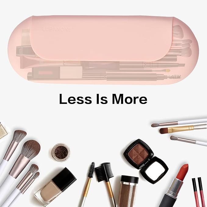 Makeup Brush Holder Magnetic closure Make Up Brushes Organizer Silicone Makeup Bag Travel Essentials (Pink)