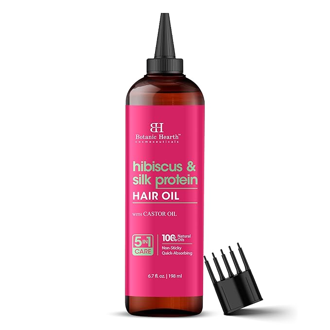 Botanic Hearth 100% Pure Hibiscus Silk Protein Oil For Hair Growth & Hair Treatment Oils 6.7 Fl oz|Infused with coconut Oil|Hair Oil Repairs Dry Damaged Hair, Strengthening, Healthier|All Hair Types