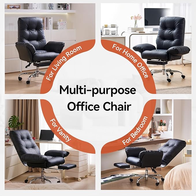 EMIAH Heated and Massage Office Chair with Foot Rest Criss Cross Chair with Wheels and Flip-up Arms Reclining Desk Chair Comfy Wide Seat PU Leather Rolling Computer Home Office Chair (Black)