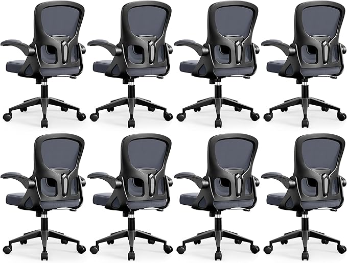 Office Chair Ergonomic Desk Chair, Adjustable Lumbar Support Rolling Swivel Comfy Chair with Space-Saving Flip Up Armrests, Mesh Gaming Chair for Business Work Office & Home, Dark Gray 8pcs