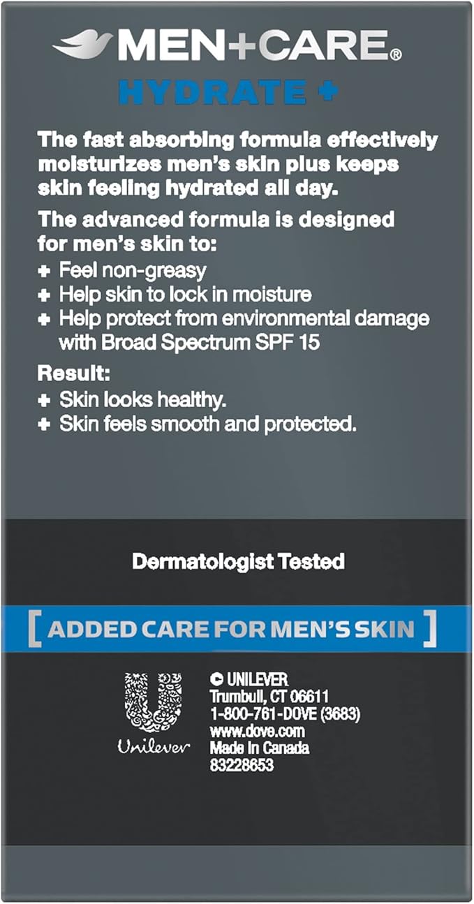 Dove Men + Care Face Lotion Hydrate with Broad Spectrum SPF 15, 1.69 Fl Oz