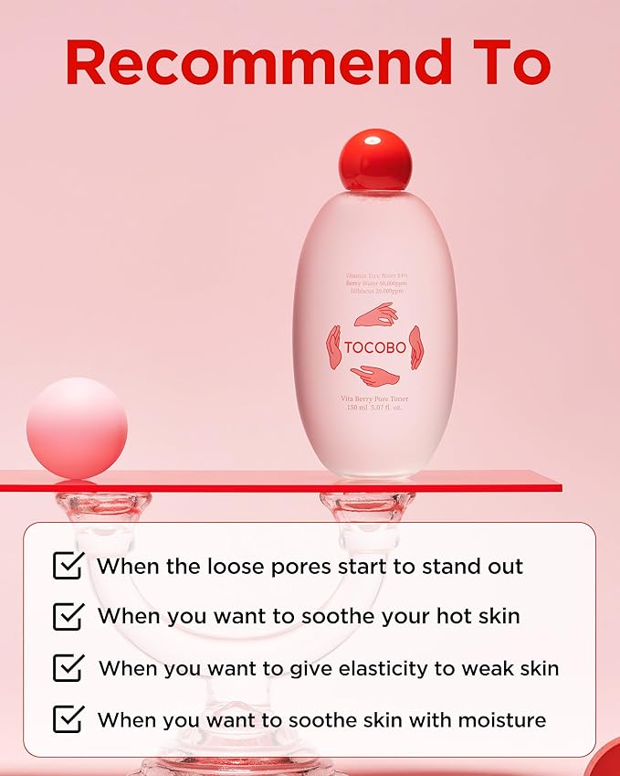 TOCOBO Vita Berry Pore Toner – Korean Vegan Alcohol-Free Face Toner with Hibiscus, Niacinamide & Vita Berry Water for Pore Tightening - Oil Balancing & Gentle Exfoliation, 5.07 fl.oz.