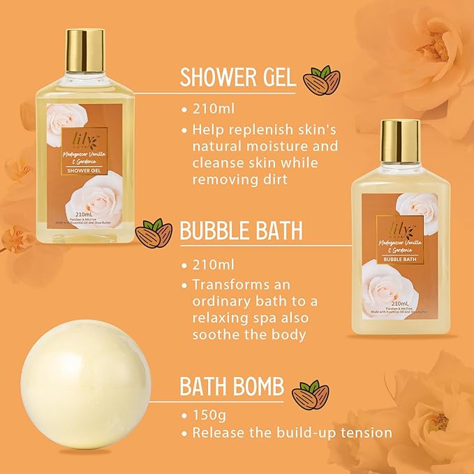 Mothers Day Gifts for Women - 17Pcs Vanilla Bath and Body Gift Basket Set for Women Spa Gift Baskets Spa Kit | Gifts for Christmas, Valentines Day, Birthday Gift, Self Skin Care Gift Sets for Her