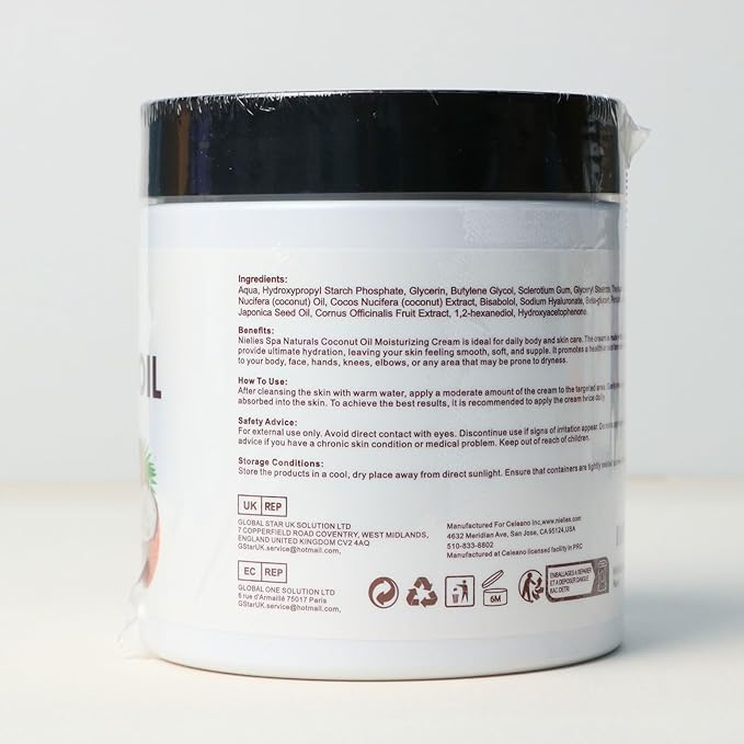 Coconut Oil Moisturizing Cream for Skin & Body, Coconut Oil Lotion for Dry Skin, Coconut Cream Lotion for Face, Hands & Hair, Crema de Coco para la Piel, Fast Absorbing,