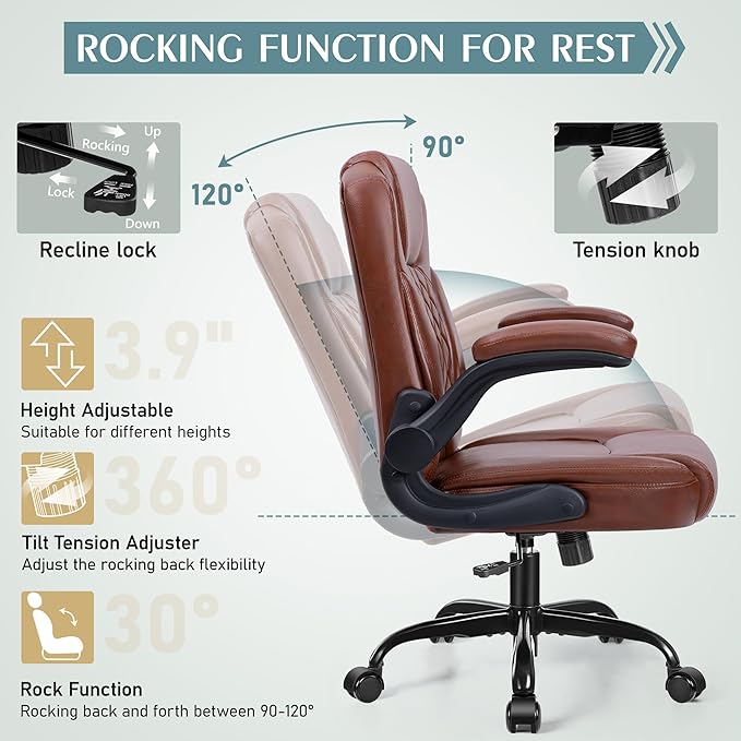 Leather Office Chair, PU Home Computer Desk Chairs with Ergonomic Back Support, 360°Swivel Free，Small Gaming Chair with Wheels and Adjustable Armrests, for Short People Use