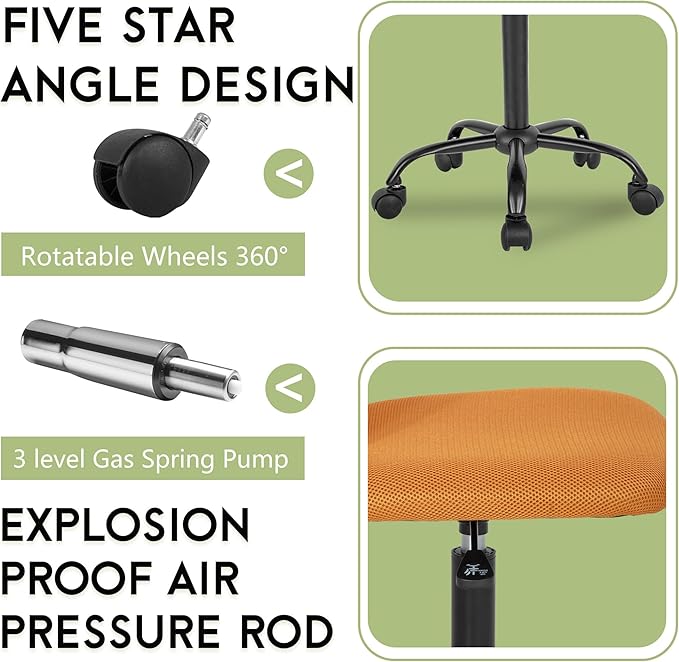 BestOffice Ergonomic Office Chair Desk Chair Mesh Computer Chair Armless Back Support Modern Executive Rolling Swivel Chair with Lumbar Support (Orange)