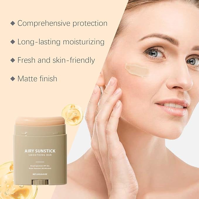 Sunscreen Stick SPF 50+ – Korean Semi-Matte Sun Protection Bar, No White Cast, Lightweight, Water-Resistant Sunblock for Face & Body, 0.81 oz / 23g