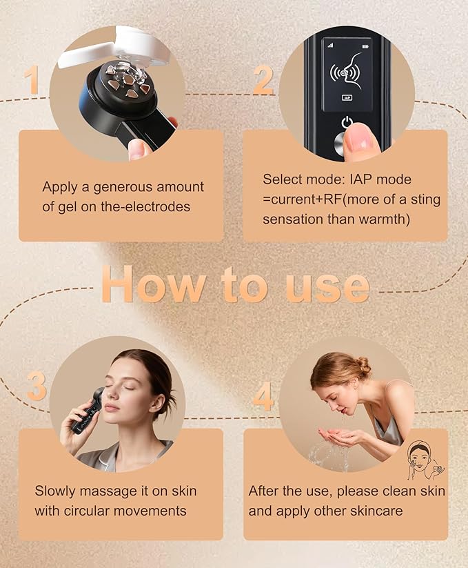 Radio-Frequency Skin Tightening Device | 6 in 1 Home-RF Face Beauty Device | Professional Facial Skin Tightening | Lifting | Wrinkle Reducing | Anti Aging | Depuff | Increase Absorption(with Gel)