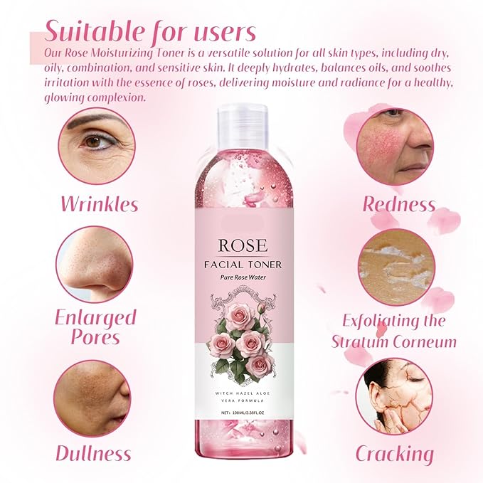 Rose Moisturizing Toner - Hydrating, Repairs Skin Barrier, Brightens Complexion, Non-Greasy, Suitable For All Skin Types(1PCS)