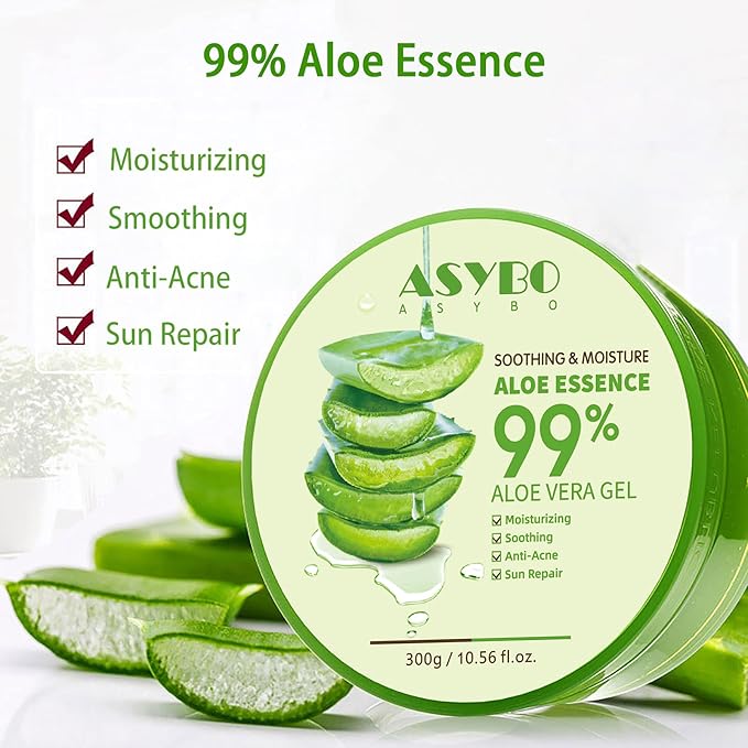 300x2 ML Natural Aloe Vera Gel -Organic Moisturizing Aloe Vera, Soothing and Hydrating, Sunburn and Scar Repair, After Sun Care for Face Body Hair