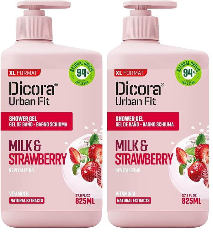 Dicora Urban Shower Gel - Natural Nourishing Body Wash with Fresh Fruity Aroma - Moisturizing Body Wash Women and Men - Milk and Strawberry - 27.8 oz (Pack of 2)