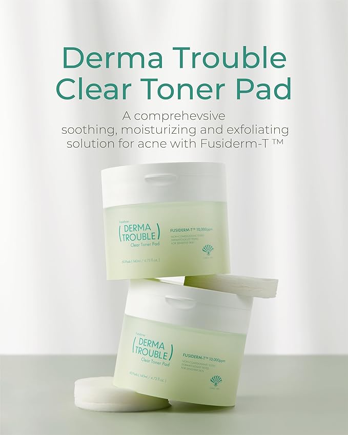 Derma Trouble Clear Toner Pads (60) + Balancing Cream (50ml) — LHA/PHA Exfoliation + Soothing Hydration for Bumpy, Acne-Prone Skin