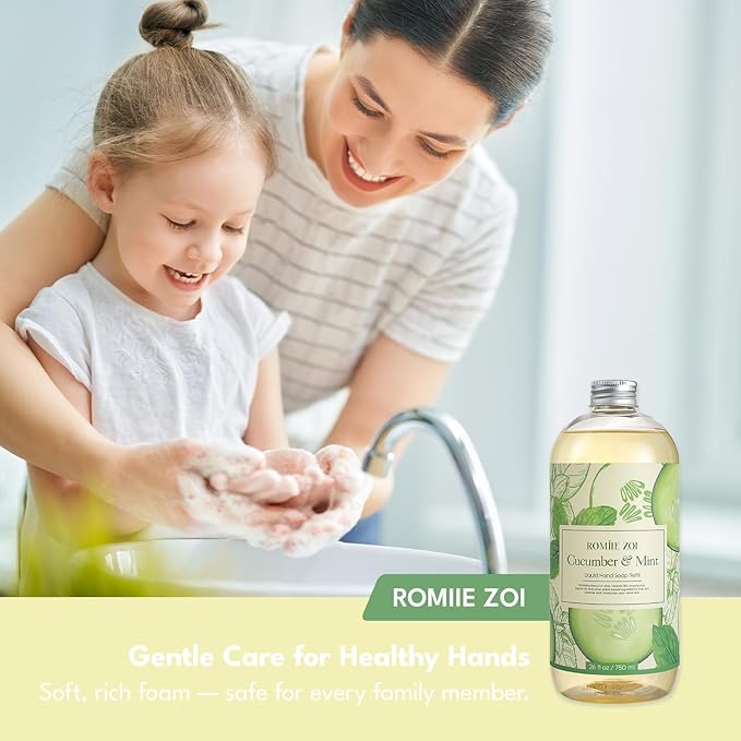 ROMIIE ZOI Liquid Hand Soap Refill, Cucumber & Mint, Gentle & Moisturizing Formula, 750 ML/ 26 FL OZ