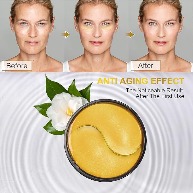 Fivewan 24k Gold Under Eye Patches - 60 Pcs Eye Mask Pure Gold Anti-Aging Collagen Hyaluronic Acid Under Eye Mask for Removing Dark Circles, Puffiness & Wrinkles Refresh Your Skin