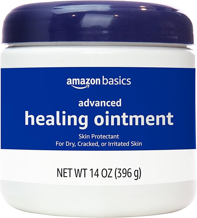 Amazon Basics Healing Ointment & Skin Protectant for Dry & Cracked Skin, Chapped Lips, Minor Cuts and Scrapes, Lip Repair Moisturizer, Fragrance Free, 14 oz, 4-Pack