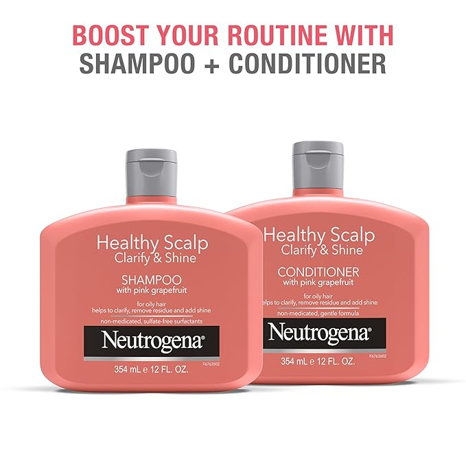 Neutrogena Exfoliating Healthy Scalp Clarify & Shine Conditioner for Oily Hair and Scalp,Anti-Residue Conditioner with Pink Grapefruit,Paraben & Phthalate-Free,Color-Safe,12oz,(Pack of 2)