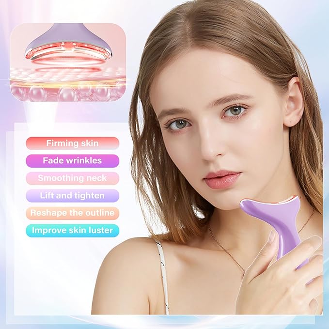 Facial Massager 7 Color Face Lift Device for Face and Neck Massage with 113°F & Vibration & Clean 3-in-1 Multifunctional Wand for Skin Care (Purple)