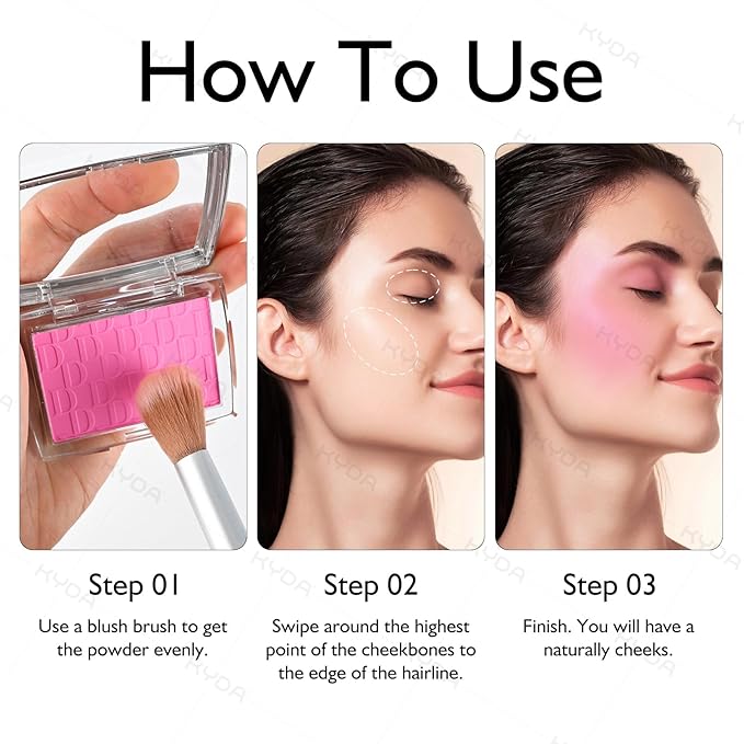 KYDA Pink Blush Powder, Make Up Pink Face Powder Face Blusher, Blendable Formula, Lasting Moisturizing, Ultra Fine Lightweight Texture