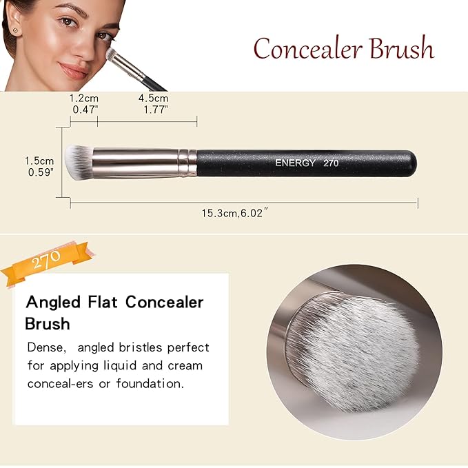 ENERGY Concealer Brush Set Professional Angle Under Eye Concealer Brushes Flat Top Perfect For Eye Concealer Foundation Blending Liquid Cream or Flawless Powder Cosmetics Buffing Stippling