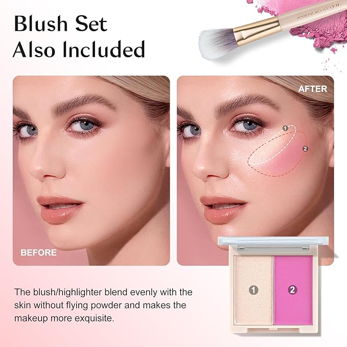 Color Nymph Makeup Kit For Teens Girls, All In One Girls Makeup Sets with Cosmetic Pink Makeup Bag Includes 18 Color Eyeshadow Palette Blush Lipstick Lip Pencil Eye Pencil Brush Mascara