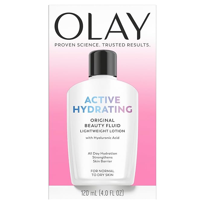 Olay Face Moisturizer, Active Hydrating Beauty Fluid Lotion, Original Facial Moisturizer, 4 Oz. (Pack of 4)