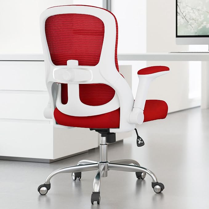 Office Chair Ergonomic Desk Chair Comfy: 400LBS Mesh Computer Chair Ergonomic Gaming Chairs with Wheels Adjustable Lumbar Support and Flip up Armrest-Swivel Executive Chairs Long Hours(Red)