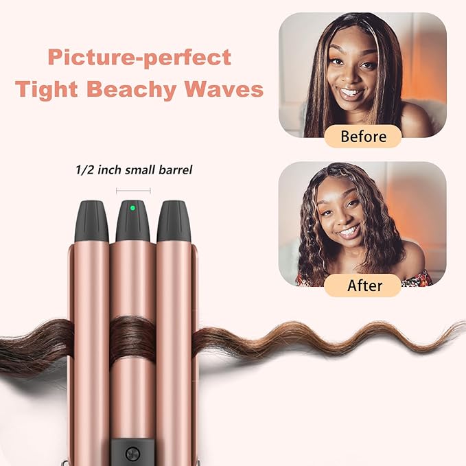 Hair Waver for Short Hair, 1/2 Inch Mini Crimping Iron for Tight Beach Waves, Small Crimper with Argan Oil Infuse Barrels, Easy to Use
