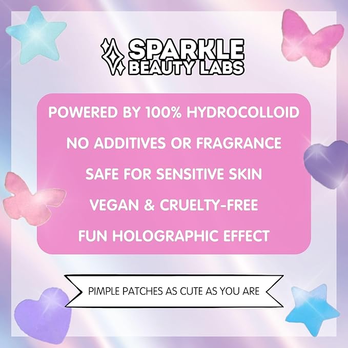 Heal & Conceal Pimple Patch, Cute Holographic Acne Patches For Face, Fun Hydrocolloid Zit Stickers For Breakouts (Holographic Hearts - 26 count /1 sheet)