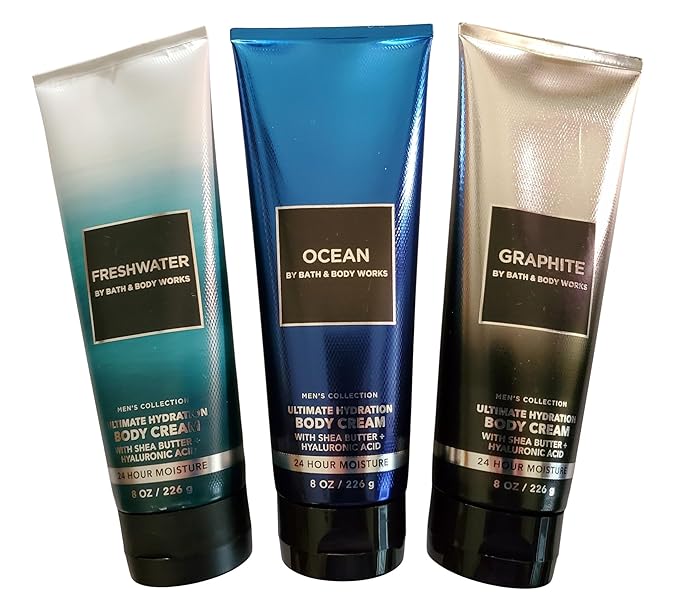 Bath & Body Works Men's Freshwater, Graphite, Ocean Ultimate Hydration Body Creams 8 Ounces Pack of 3