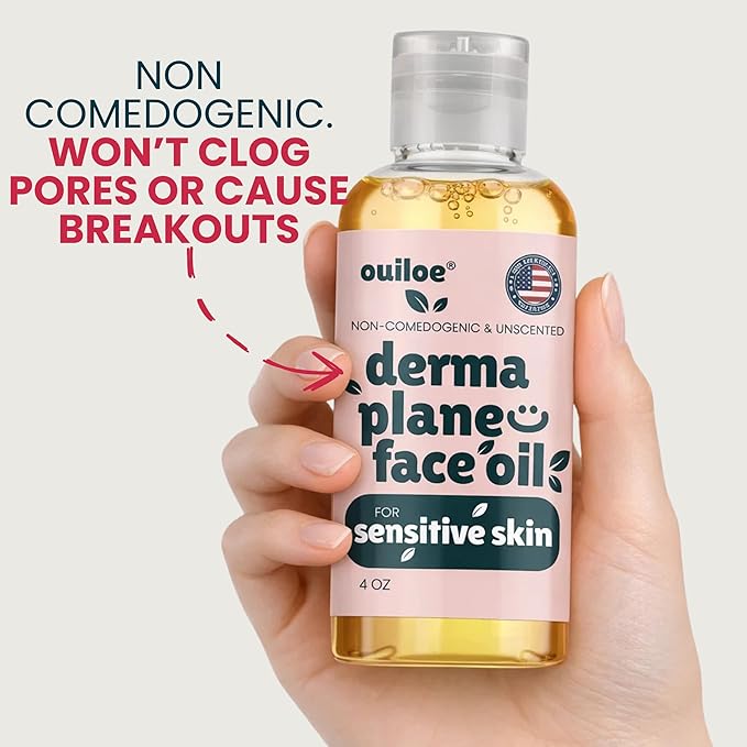 Dermaplane Oil for Sensitive Skin - Non Comedogenic Face Shaving Oil for Women - Unscented, Safe for Acne Prone Skin, Non Irritating & Non Greasy Face Oil for Dermaplaning Tool & Razors, 4oz by Ouiloe