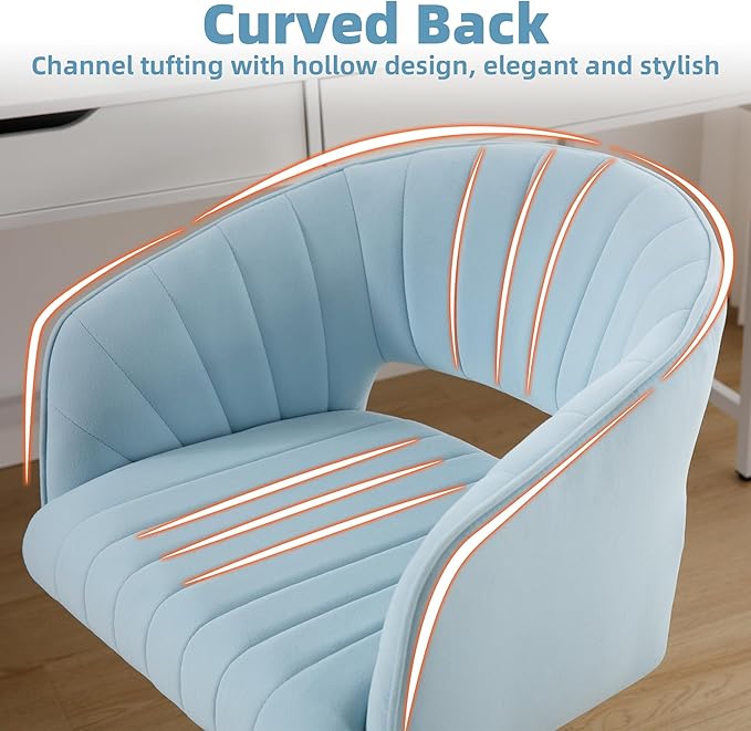 Westice Home Office Desk Chairs, Modern Velvet Rolling Chair, Height Adjustable Swivel Vanity Chair with Golden Base, Ergonomic Chair for Study, Living Room Computer Room, Light Blue
