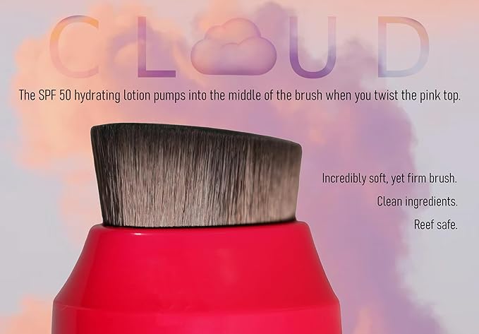 CLOUD Brush on Mineral Sunscreen Lotion - SPF 50 - No-Mess Applicator for Kids, Babies & Family - Reef Safe, Non-Nano Zinc Oxide, No Messy Hands, Blends Clear, Fragrance Free, Moisturizing.