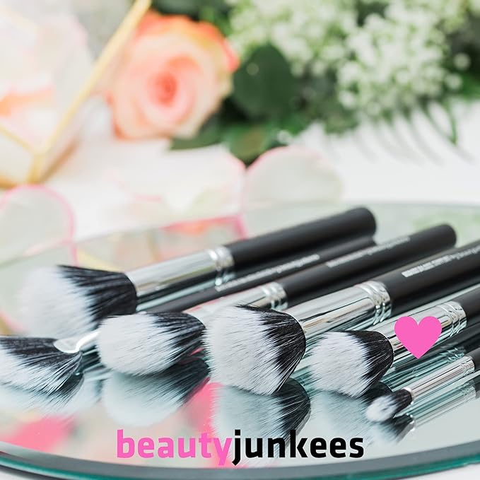 Beauty Junkees Small Stippling Brush Makeup - Duo Fiber Stipple Brush for Foundation Brush for Liquid Makeup, Blending Brush