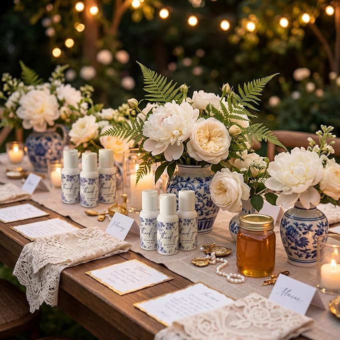 24 Pcs Blue and White Flowers Favors for Wedding Mini Sunscreen Bulk SPF 30 Travel Size 1 Fl. oz Sunscreen Bridal Wedding Baby Shower Party Favor for Guests Thank You for Celebrating with Us Gifts