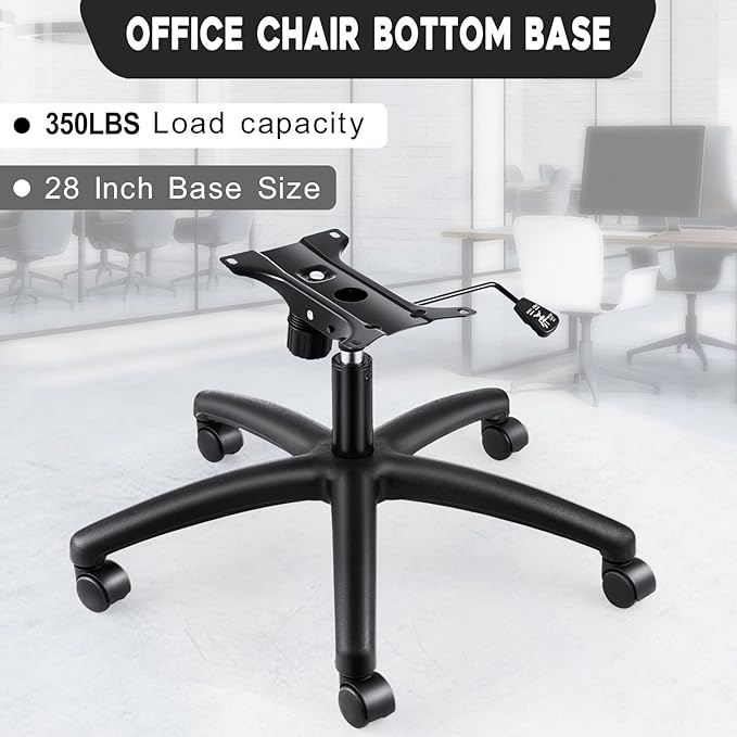 28" Swivel Chair Base Replacement, Office Chair Base, 350 Pounds Heavy Duty Gaming Chair Replacement Base with Bottom Plate Stand Cylinder and Casters