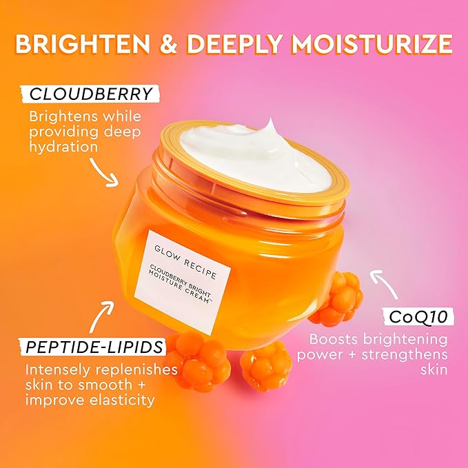 Glow Recipe Cloudberry - Brightening Face Cream to Repair Skin Barrier & Even Tone (50ml) + Cloudberry Face Toner to Strengthen Skin Barrier & Hydrate (75ml)