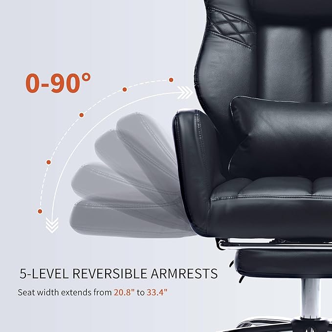 Criss Cross High Back Office Chair with Foot Rest, Ergonomic Cross Legged Desk Chair with Flip-up Armrest, Cozy Reclining 155°Swivel Chair for Home Office, Computer and Entertainment(Black)