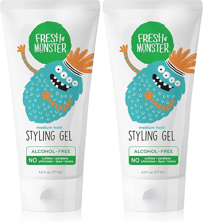Fresh Monster Kids Hair Styling Gel,Medium Hold Alcohol-Free,Natural Hair Gel for Kids & Toddlers (6oz.),(Pack of 2)