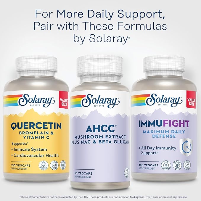 SOLARAY AHCC Mushroom Supplement Plus NAC and Beta Glucan - Mushroom Complex for Powerful Wellness Support - 60-Day Guarantee, Lab Verified - 30 VegCaps, 30 Servings