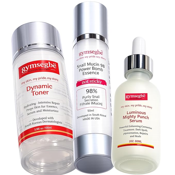 gymsegbë Wrinkle Reduce Luminous Serum, Snail Mucin Essence, and Dynamic Hydrating Toner - Korean Anti-aging Bundle (Large)