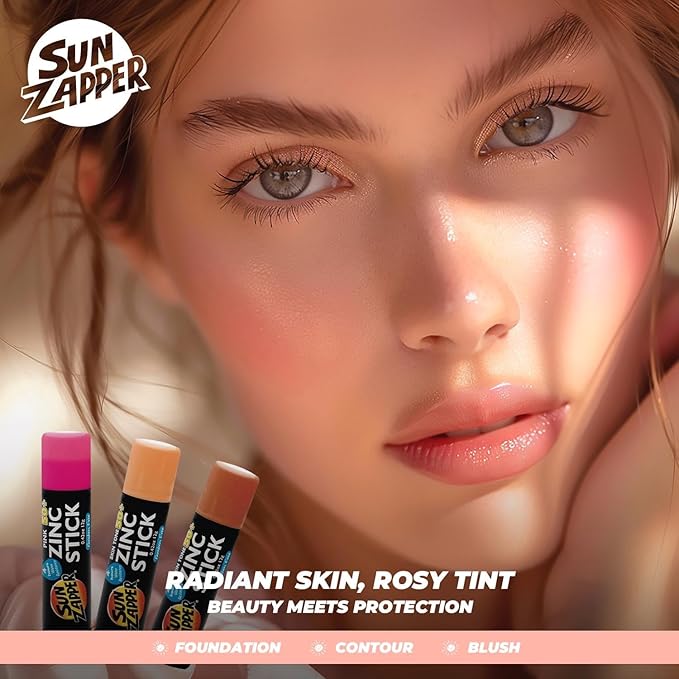 Sun Zapper Zinc Sunscreen Stick Beauty 3-Pack SPF 50+ (Light, Dark, Pink) – Tinted Mineral Sunscreen for Face, Makeup SPF Blush Stick, Water Resistant, Travel Size 12g (0.42 oz) each, Australian Made