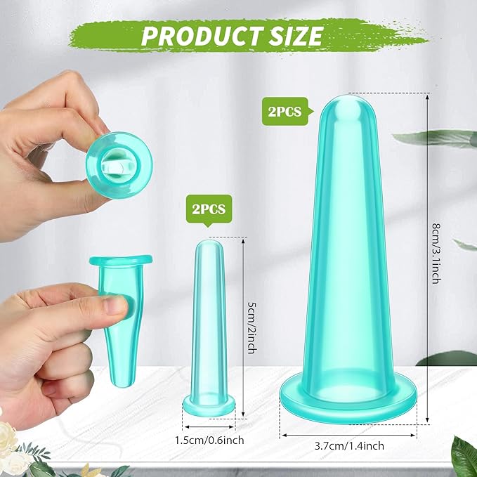 4 Pcs Face Cupping Set, Facial Cupping Set for Face and Eye Massage, Silicone Massage Vacuum Anti Aging Beauty Tool Facial Care(Green)