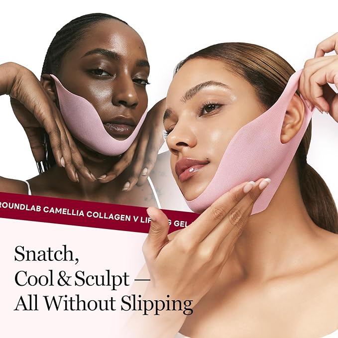 ROUND LAB Camellia Deep Collagen V Lifting Gel Mask 1ea | Double-chin Turkey Neck Instant Face Lifting Mask, Cooling and Depuffing Face Toning Belt, Firming Sagging Skin, Korean Skin Care, 10g/0.35oz