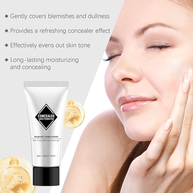 Multi-Functional Concealer BB Cream, With Aloe Vera & Hyaluronic Acid, Lightweight Coverage & Hydration, Long-Lasting Wear, Travel-Friendly Tube, 1.76oz