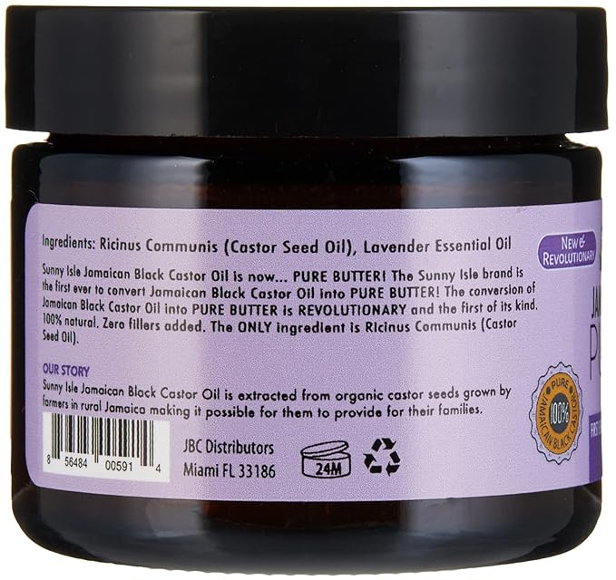 Sunny Isle Jamaican Black Castor Oil Pure Butter - Lavender, Natural, Organic - 2 oz