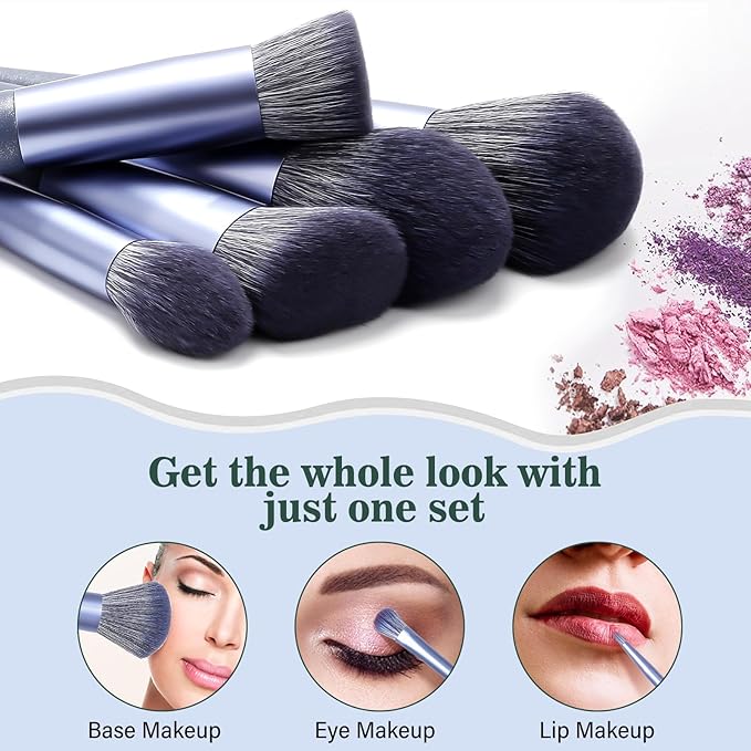 Makeup Brush Set, 17PCs Makeup Brushes with Foundation Eyebrow Blending Concealer Blush Eyeshadow Contour Lash Powder Brush, Make Up Brushes Kit with Organizer Travel Case (Medium, Blue)