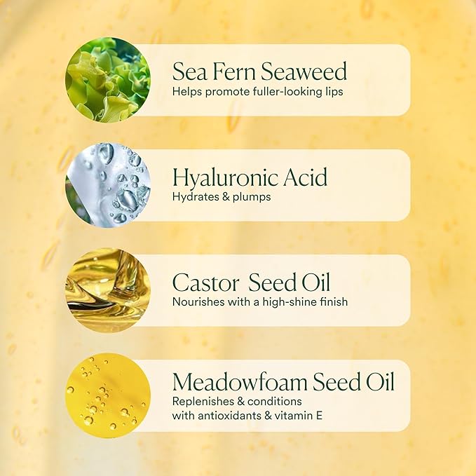 OSEA Hyaluronic Lip Oil Booster – Clean Beauty Lip Oil for Plump, Glossy, Hydrated Lips – Nourishing Seaweed & Meadowfoam Oil – Vegan, Non-Sticky, High-Shine Finish | Hydrates, Plumps, Smooths