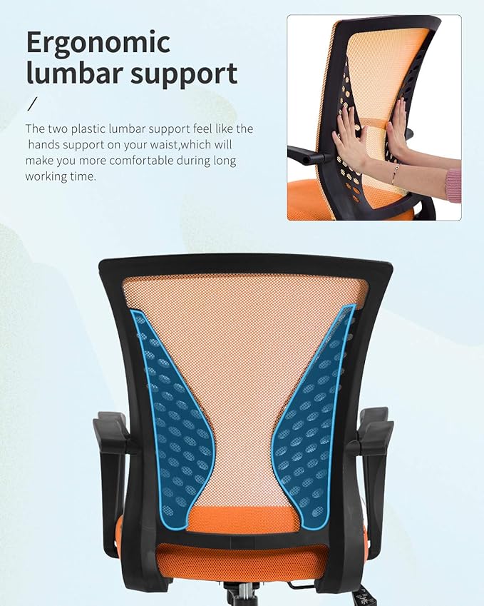 Home Office Chair Mid Back PC Swivel Lumbar Support Adjustable Desk Task Computer Ergonomic Comfortable Mesh Chair with Armrest (Orange)